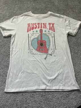 SO Austin TX Graphic Tee - Cream with Pink & Blue Guitar